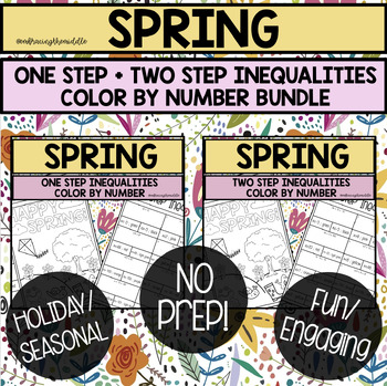 Preview of One-Step and Two-Step Inequalities Spring Themed Color By Number Bundle