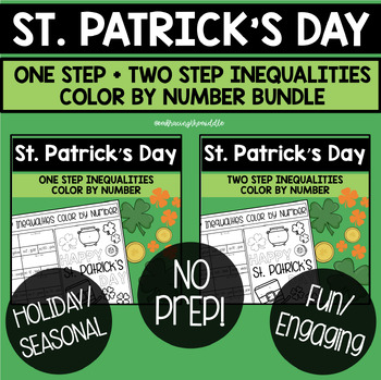 Preview of One-Step and Two-Step Inequalities St. Patrick's Day Color By Number BUNDLE