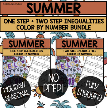 Preview of One-Step and Two-Step Inequalities Summer Themed Color By Number Bundle