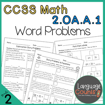 Preview of Distance Learning 2nd Grade, 1-step and 2-step Word Problems- No Prep Worksheets