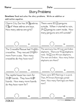 Distance Learning 2nd Grade, 1-step and 2-step Word Problems- No Prep