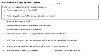 Preview of One Strange Rock. Episode 1 Oxygen Video Questions (Netflix Series)