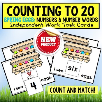 Preview of One To One Correspondence Count To 20 SPRING EGG Task Cards "Task Box Filler"