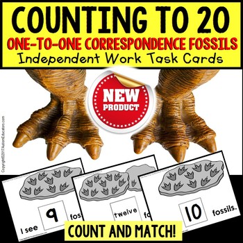 Preview of One To One Correspondence To 20 DINOSAUR FOSSILS Task Cards "Task Box Filler"