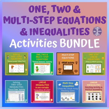 Preview of One, Two & Multi-Step Equations & Inequalities - Activities BUNDLE