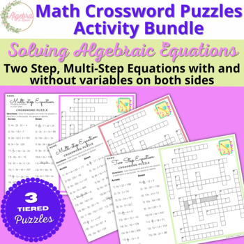 Preview of One, Two & Multi-step Equations Crossword Puzzle Activity Bundle