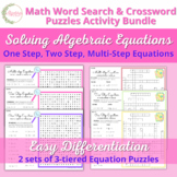 One, Two & Multi step Equations Word Search & Crossword Pu
