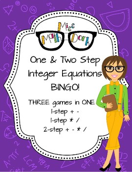 Preview of One & Two-Step Integer Equation Bingo multiple games one board