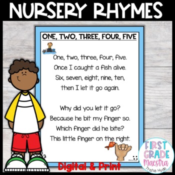 One Two Three Four Five Once I Caught a Fish Alive Colored Nursery Rhyme  Poster