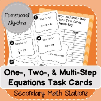 Preview of One-, Two-, and Multi-Step Equations Thin-slicing Task Cards
