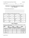 One-Variable Dimensional Analysis Bloom's Worksheet