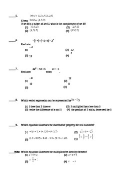 Preview of One Variable Equation and Inequality Test Common Core