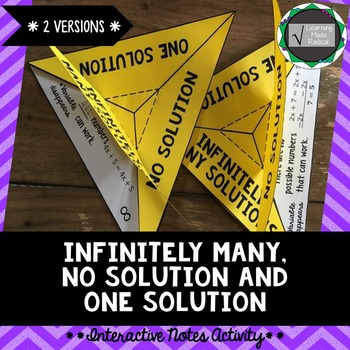 Preview of One Variable Equations - Infinitely Many, One and No Solution Notes Activity