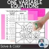 One Variable Equations Solve and Color TEKS 8.8c Math Game