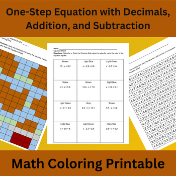 Preview of One-Step Equations with Decimals with Addition and Subtraction Grid Coloring