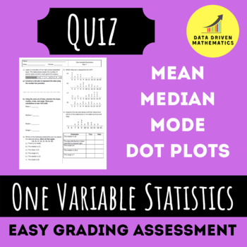Preview of One Variable Statistics Quiz 1 (Dot Plots, Mean, Median, Mode, Range)