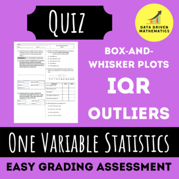 Preview of One Variable Statistics Quiz 2 (Box-and-Whisker Plots, IQR, and Outliers)