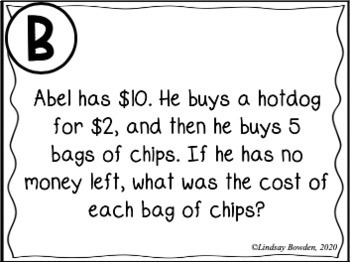 One Variable Word Problems Task Cards by Lindsay Bowden - Secondary Math