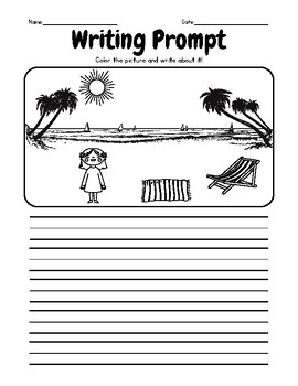 One Week Fun Writing Prompts Pictures Lined Paper Kindergarten First Grade