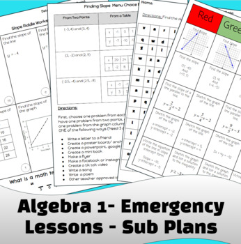 Preview of One Week of Emergency Sub Plans - Algebra 1 - Slope from Tables, Points, Graphs