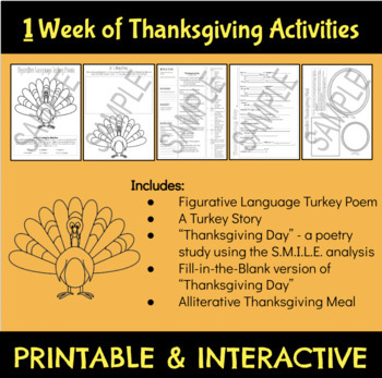 Preview of One Week of Figurative Language Thanksgiving Activities 