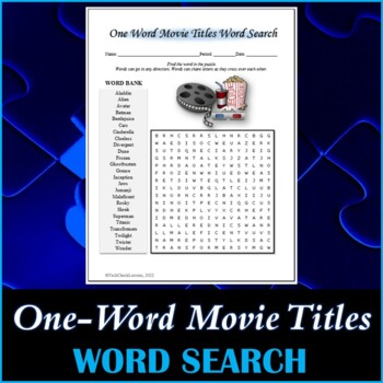 Preview of One-Word Movie Titles Word Search Puzzle