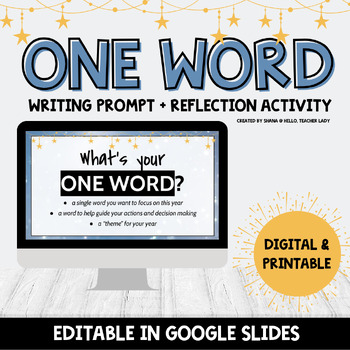 Preview of One Word Project - New Year's Resolution Activity Digital Editable Google Drive
