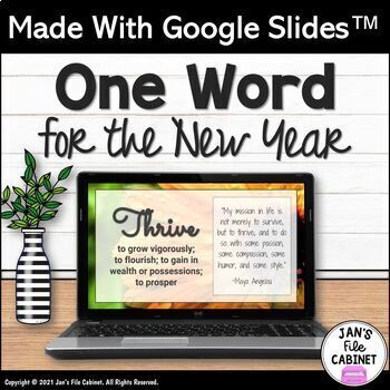 Preview of One Word Project Template GR 6-8 New Years Goals Activity & Rubric Google Slides