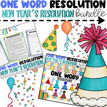 Preview of 2024 New Year's Resolution One Word Resolution Bundle Activities Bulletin Board