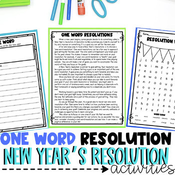 Preview of New Years 2024 One Word Resolution Activities January Goal Setting