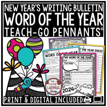 Preview of New Years 2024 One Word Resolutions Activities January New Years Bulletin Board