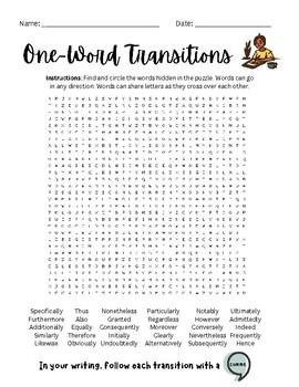 Preview of One-Word Transitions Word Search
