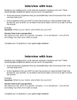 Preview of One and Only Ivan - Interview Journal Prompts