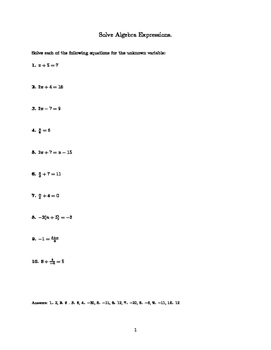 Preview of One and Two Step Equation Worksheet