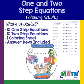 Preview of One and Two Step Equations Coloring Page and Worksheet