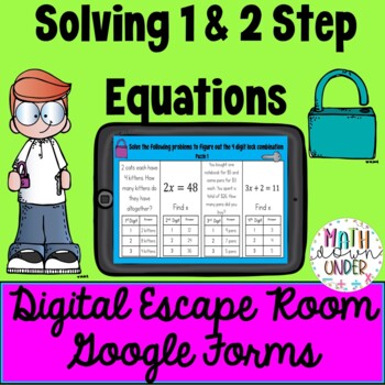 Preview of Solving One and Two Step Equations - Digital Escape Room Google Forms