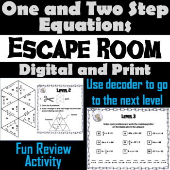 Preview of Solving One and Two Step Equations Activity: Algebra Escape Room Math Game