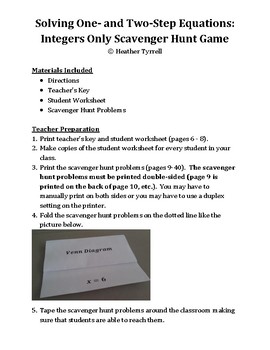 Solving One And Two Step Equations With Integers Scavenger Hunt Game