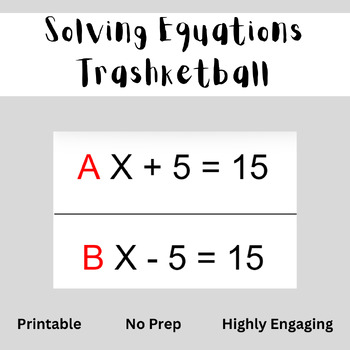 Preview of One and Two Step Equations - Trashketball or Task Cards - Printable