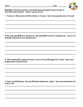 E And Two Step Word Problems Worksheet Addition And
