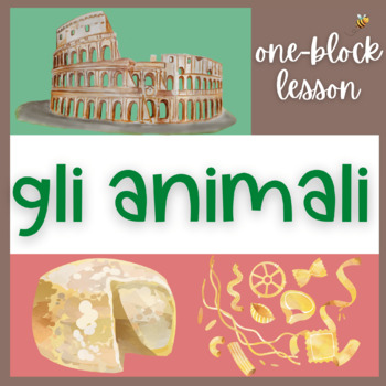 Preview of One-block Italian lesson: animal vocab slides, worksheet, & puzzles