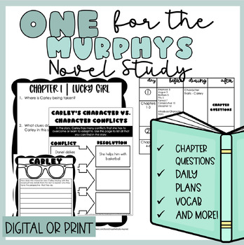 Preview of One for the Murphys | Novel Study | Printable | Independent Work Packet