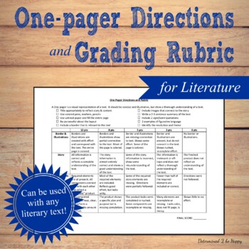 Preview of One-pager Directions and Rubric--for Literature