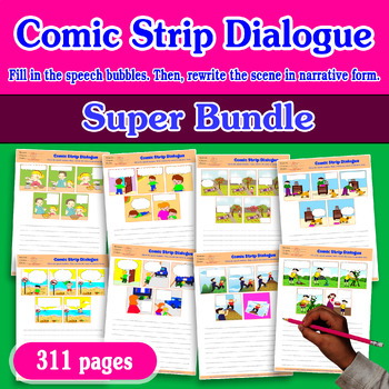 Preview of SUPER BUNDLE COMIC STRIP DIALOGUE 5 PICTURES speech bubbles Autism ESL SEQUENCE