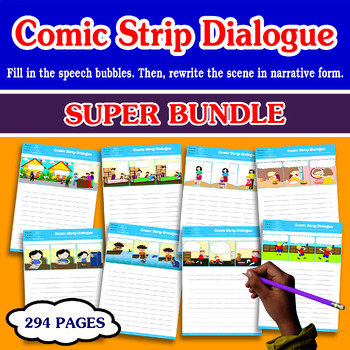 Preview of SUPER BUNDLE COMIC STRIP DIALOGUE 3 PICTURES speech bubbles Autism ESL SEQUENCE