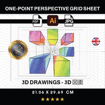 Preview of One-point perspective grid sheet, perspective template.