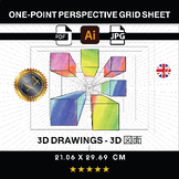 One-point perspective grid sheet, perspective template.