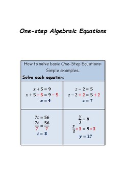 Preview of One-step Algebraic Equations A5