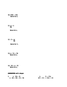 Preview of One-step Equations with Integers NO. 1 - Practice Set of 14 Problems