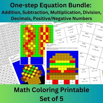 Preview of One-step One-Variable Equation Coloring Grid with and without Decimals
